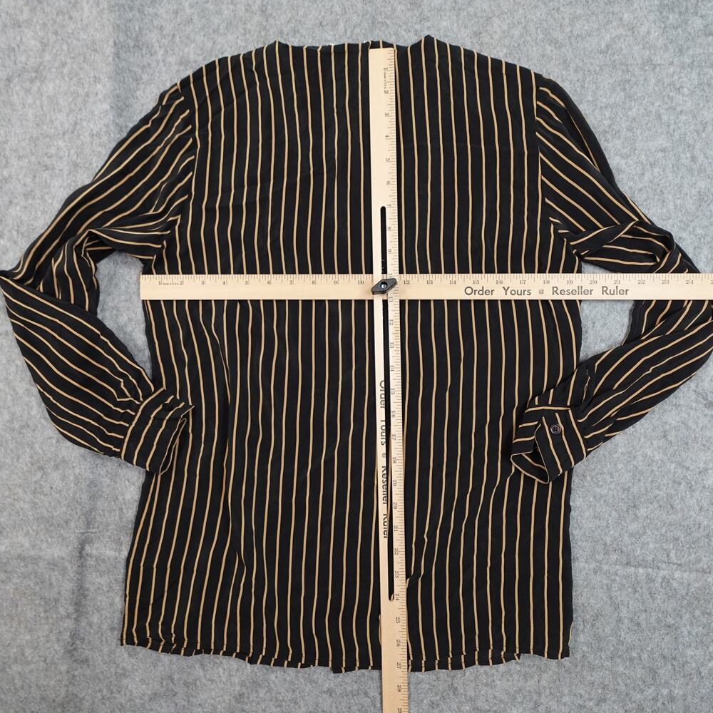 Neiman Marcus Top Womens 10 Silk Blouse Button Front Striped Collarless Long Slv - Picture 5 of 8